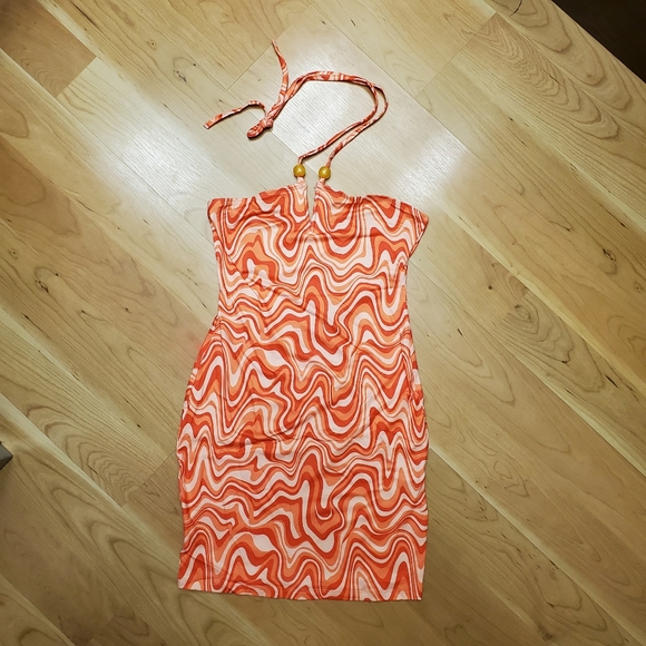 NWOT Retro Print Backless Halter BodyCon Dress Size 6 (Med) Y2K R… - Picture 2 of 11